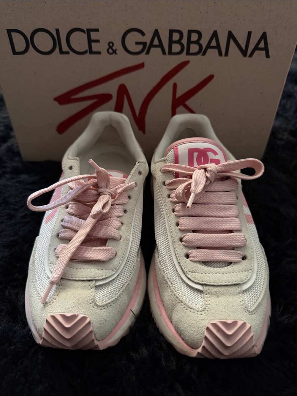 Dolce & Gabbana Women’s Pink and Cream Low-Top Sneakers
